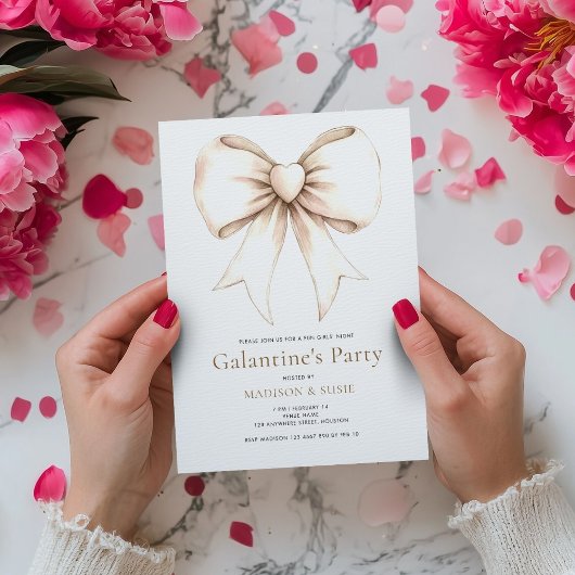 Cream Coquette Bow Galentines Party Kaart