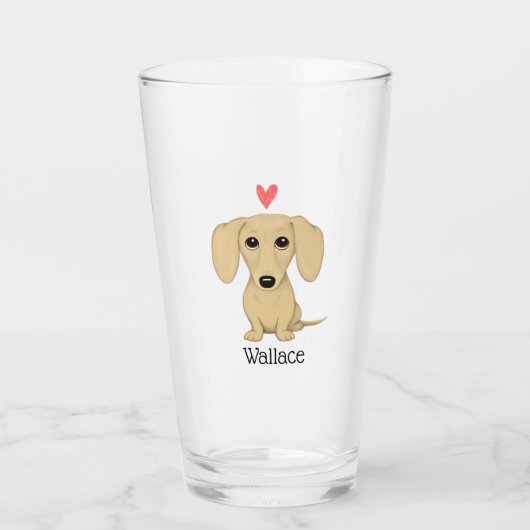 Cream Dachshund Cartoon Dog Persoonlijk Glas (Voorkant)