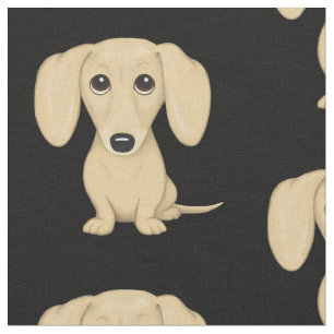 Cream Dachshund   Cute Cartoon Wiener Dog Stof