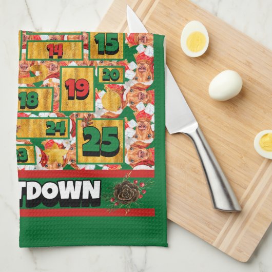 Cream Dachshund Dog Counterdown Kerstreclame Adven Theedoek (Quarter Fold)