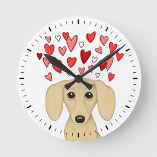 Cream Dachshund met Hearts Cute Wiener Dog Ronde Klok