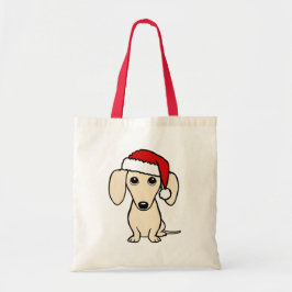 Cream Dachshund Santa Schattige Wiener Hondenkerst Tote Bag