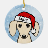 Cream Dachshund Santa Wiener Dog Aangepaste naam Keramisch Ornament (Voorkant)