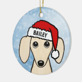 Cream Dachshund Santa Wiener Dog Aangepaste naam Keramisch Ornament (Links)