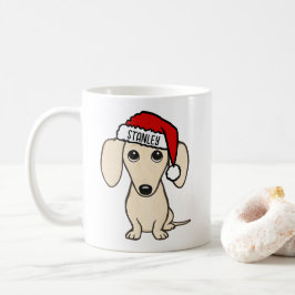 Cream Dachshund Santa Wiener Dog Aangepaste naam Koffiemok