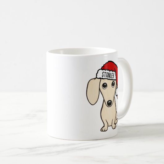 Cream Dachshund Santa Wiener Dog Aangepaste naam Koffiemok (Voorkant rechts)