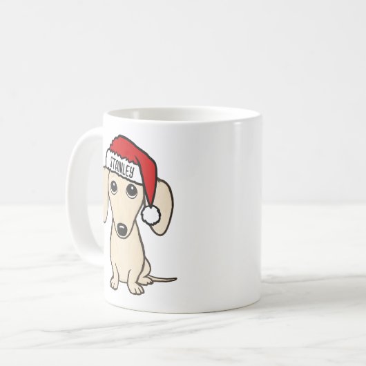Cream Dachshund Santa Wiener Dog Aangepaste naam Koffiemok (Voorkant links)