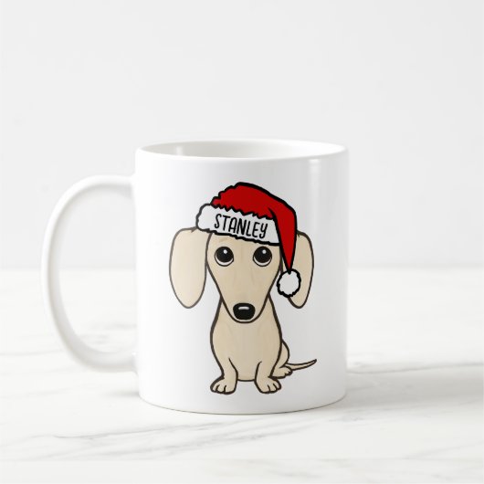 Cream Dachshund Santa Wiener Dog Aangepaste naam Koffiemok (Links)