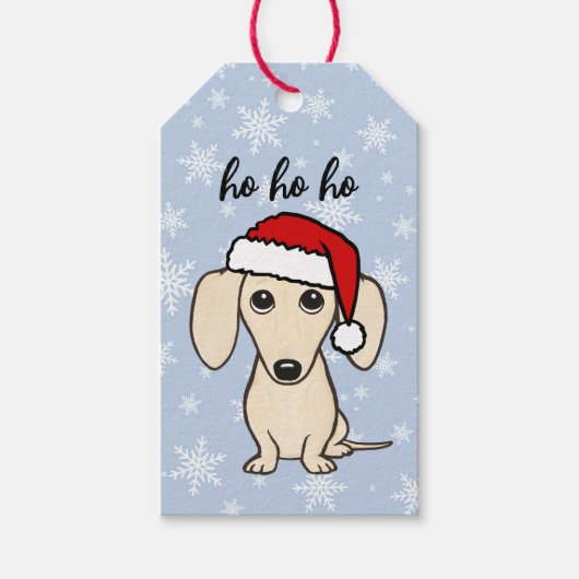 Cream Dachshund Santa Wiener Hondenkerst Cadeaulabel (Voorkant)