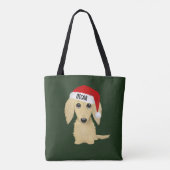 Cream Dachshund Schattige Santa Dog Christmas Cust Tote Bag (Achterkant)