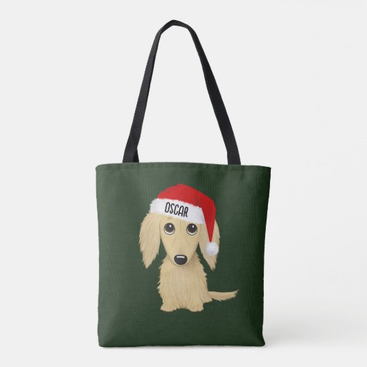 Cream Dachshund Schattige Santa Dog Christmas Cust Tote Bag (Achterkant)