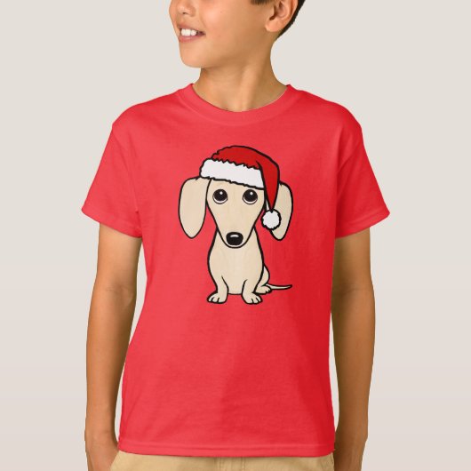 Cream Dachshund Schattige Santa Dog Christmas T-shirt (Voorkant)