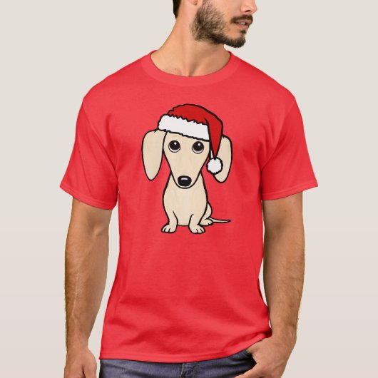 Cream Dachshund Schattige Santa Dog Christmas T-shirt (Voorkant)