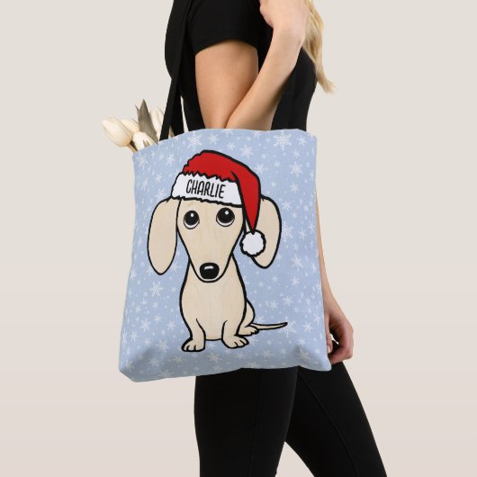 Cream Dachshund Schattige Santa Dog Christmas Tote Bag (Dichtbij)