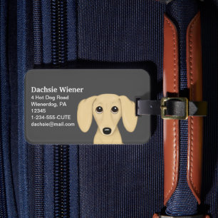 Cream Dachshund Wiener Dog Cartoon gepersonaliseer Bagagelabel
