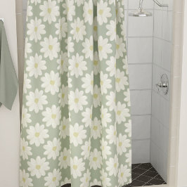 Cream Daisy Flowers op Sage Green Shower Curtain Douchegordijn