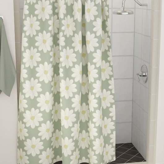 Cream Daisy Flowers op Sage Green Shower Curtain Douchegordijn