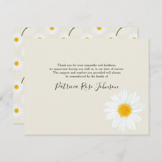 Cream Daisy Funeral Memorial Bedankkaart (Voorkant / Achterkant)