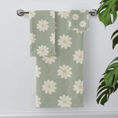 Cream Daisy Pattern Sage Green Bath Towel Set Bad Handdoek