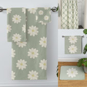 Cream Daisy Pattern Sage Green Bath Towel Set Bad Handdoek