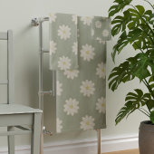 Cream Daisy Pattern Sage Green Bath Towel Set Bad Handdoek