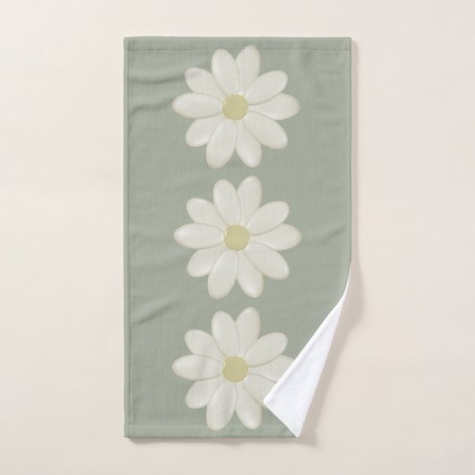 Cream Daisy Sage Green Hand Towel Handdoek (Handdoek)