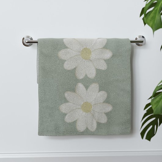 Cream Daisy Sage Green Hand Towel Handdoek
