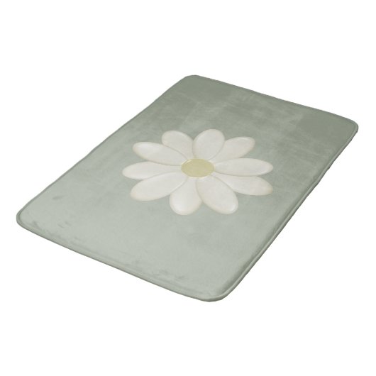 Cream Daisy Sage Green Large Bath Mat (Gekanteld)