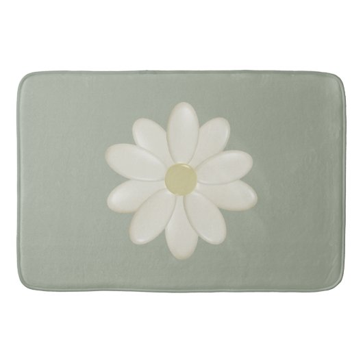 Cream Daisy Sage Green Large Bath Mat (Voorkant)