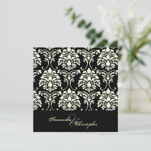 Cream damask, aangepaste trouwuitnodigingen kaart (Staand voorkant)