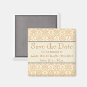 Cream Damask Bewaar de Date Magnet (Voorkant / Achterkant)