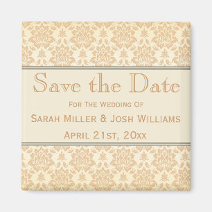 Cream Damask Bewaar de Date Magnet