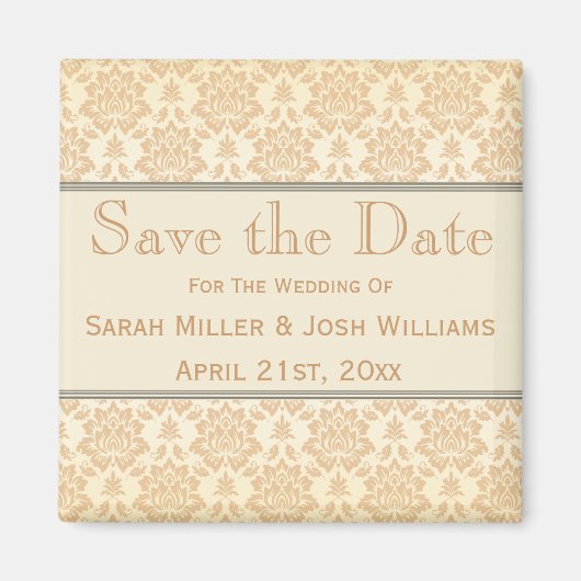 Cream Damask Bewaar de Date Magnet (Voorkant)