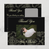CREAM DAMASK BRUILOFT FOTO BEDANKT BRIEFKAART (Voorkant / Achterkant)