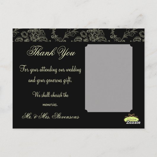 CREAM DAMASK BRUILOFT FOTO BEDANKT BRIEFKAART (Achterkant)