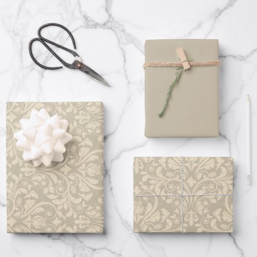Cream Damask Inpakpapier Vel (Voorkant)