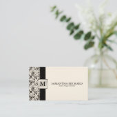 Cream Damask Monogram Interior Design Visitekaartje (Staand voorkant)