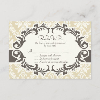 Cream Damask RSVP-kaart RSVP Kaartje