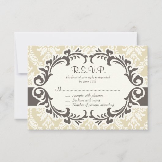 Cream Damask RSVP-kaart RSVP Kaartje (Voorkant)