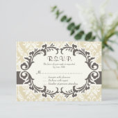 Cream Damask RSVP-kaart RSVP Kaartje (Staand voorkant)