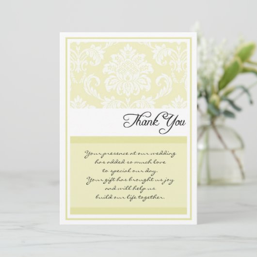 Cream Damask Wedding Dank je kaarten (Staand voorkant)