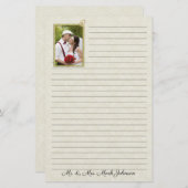 Cream Damask Wedding Lined with Photo Briefpapier (Voorkant / Achterkant)