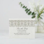 Cream  Damask Wedding Save the Date (Staand voorkant)