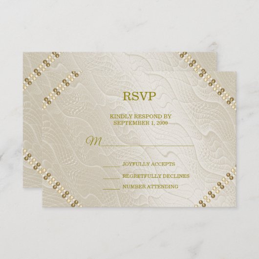 Cream Decorative Wedding RSVP Kaart (Voorkant / Achterkant)