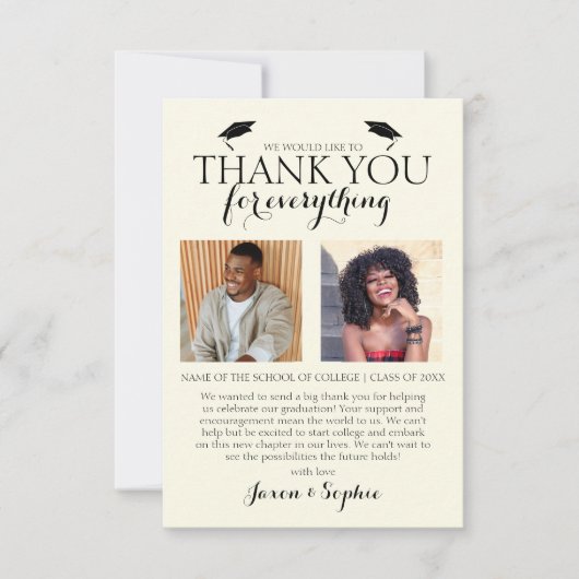 Cream Double Afstuderen 2 Photo Graduparty Bedankkaart (Voorkant)
