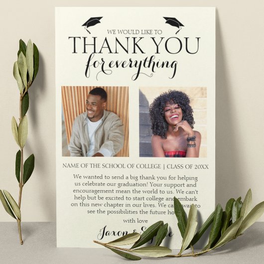 Cream Double Afstuderen 2 Photo Graduparty Bedankkaart