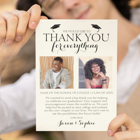 Cream Double Afstuderen 2 Photo Graduparty Bedankkaart