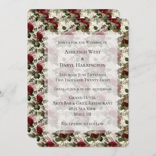 Cream Dragonflies en Rozen bruiloft Kaart (Voorkant / Achterkant)