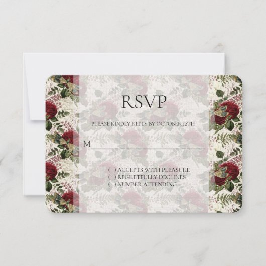 Cream Dragonflies en Rozen Wedding RSVP (Voorkant)