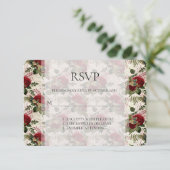 Cream Dragonflies en Rozen Wedding RSVP (Staand voorkant)